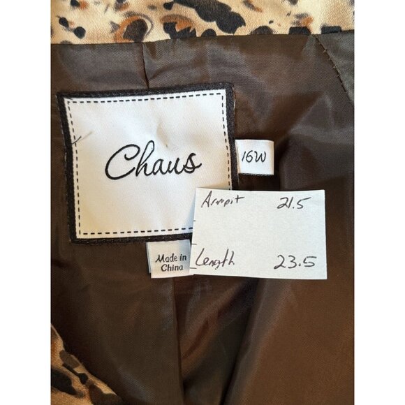 Chaus Women Animal Print Blazer 16W Brown Single Breast Cotton Blend Exotic - Picture 2 of 11